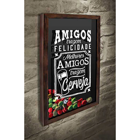 Quadro Porta Tampinhas Amigos trazem felicidade - Quadro Novo