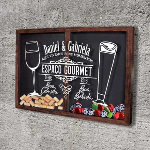 Quadro Rolhas/Tampinhas Personalizado Espaço Gourmet 2 - Quadro Novo