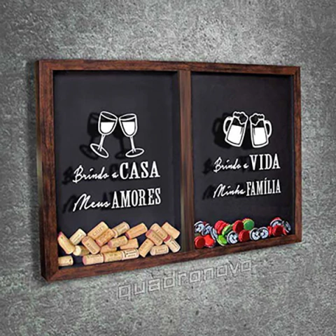 Quadro Misto para Rolhas e Tampinhas - Brindo a casa... - Quadro Novo