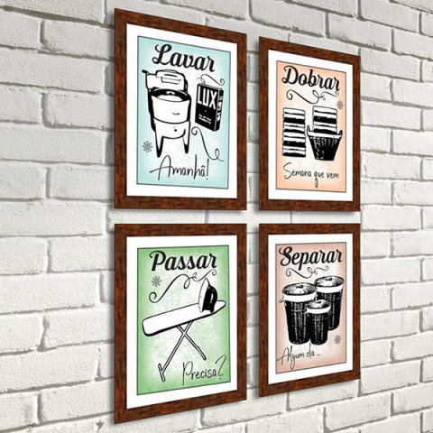 Quadros para Lavanderia - Wash, Dry, Fold, Repeat - Quadro Novo