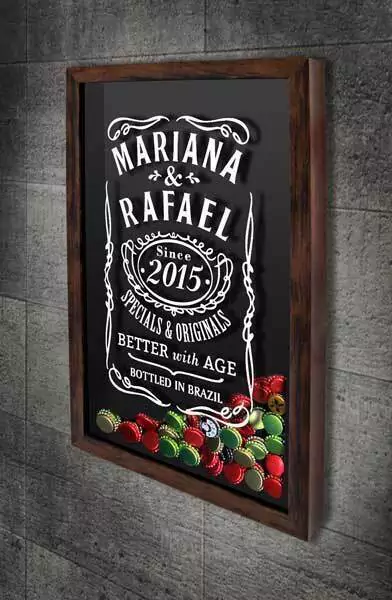 Porta Tampinhas Personalizado Jack Daniels Casal - Quadro Novo