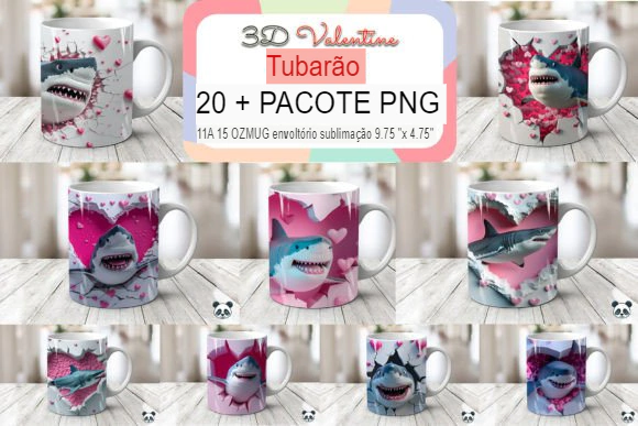 Pacote de Artes Caneca Tubarão Pack Digital Baixe Grátis Agora