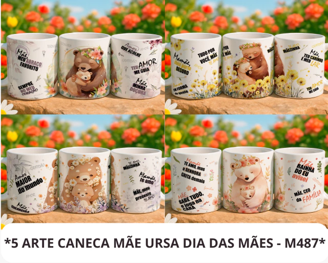 Pacote de Artes Caneca Mãe Ursa Dia das Mães Pack Digital Baixe Grátis Agora