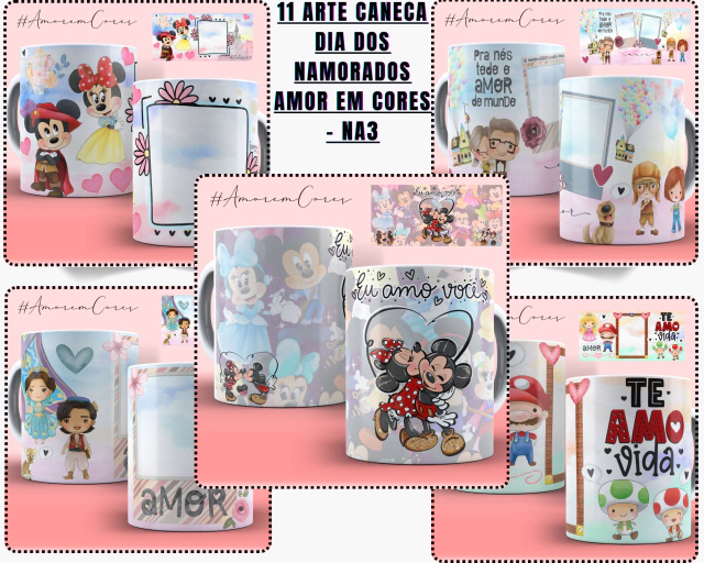 Pacote de Artes Caneca Dia dos Namorados Amor em Cores Pack Digital Baixe Grátis Agora