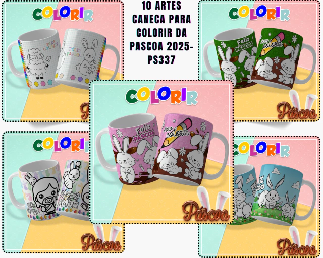 Pacote de Artes Caneca Páscoa para Colorir Pack Digital Baixe Agora