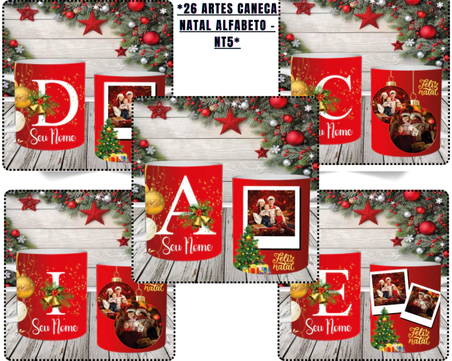 Pacote de Artes Caneca Natal Alfabeto Pack Digital Baixe Grátis Agora