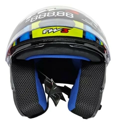 CAPACETE ABERTO X OPEN UP FOX COM VISEIRA INTERNA COR AMARELO E AZUL - comprar online