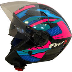 CAPACETE ABERTO X OPEN UP FOX COM VISEIRA INTERNA- ROSA - Wan Foguete