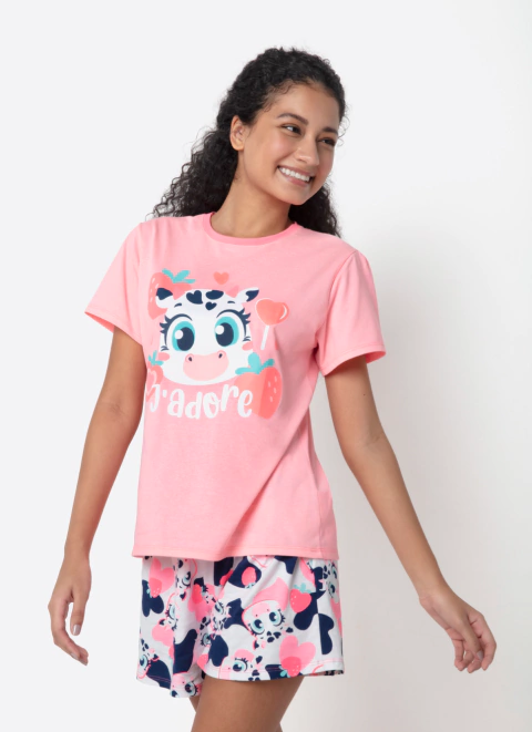 Pijama Manga Curta Feminino Vaca Romântica Puket