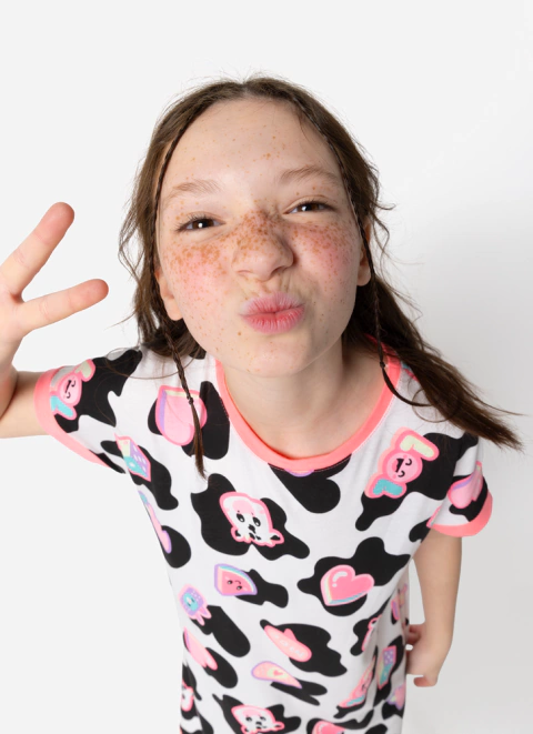 Camisola Manga Curta Viscolycra Menina Teen Vaca Patches Puket