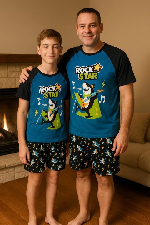 Pijama Adulto Manga Curta Viscolycra Tubarão Music Puket - comprar online