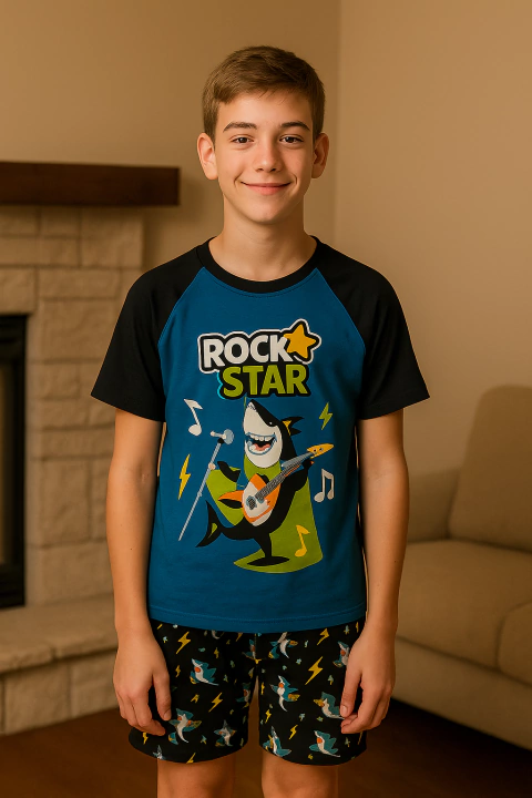 Pijama Manga Curta Viscolycra Tubarão Music Puket - comprar online