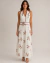 Vestido longo decote V bordado em Viscose
