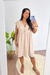 Vestido Curto Crepe Manga Godê Amêndoa - comprar online
