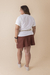 Short Saia Linho Com Cinto Forrado Marrom