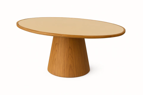 Base Cone Oval em Madeira Folha Natural + Contra Tampo para Tampo de 244x137cm - comprar online