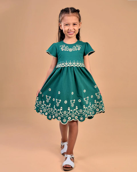 Vestido Infantil Menina Flores Milon - VERDE