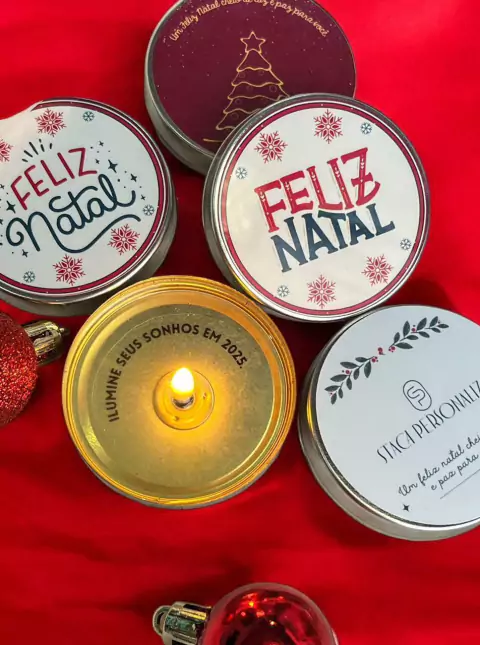 Vela Latinha Personalizada Com Frase Secreta - Lembrancinha Natal