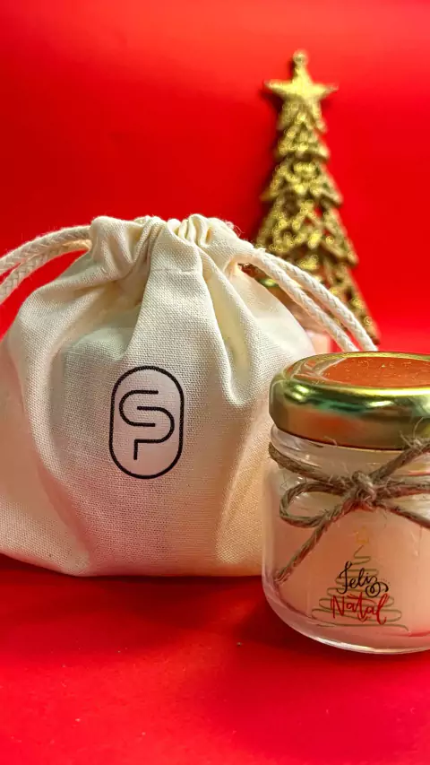 Vela Aromática Personalizada + Saquinho de Algodão Cru- Lembrancinha Natal