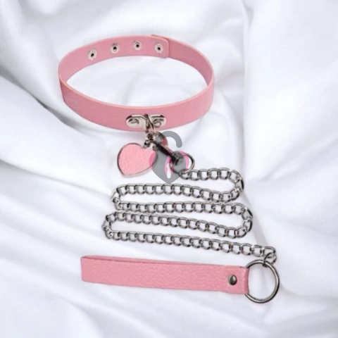Coleira com Guia de Corrente Coração