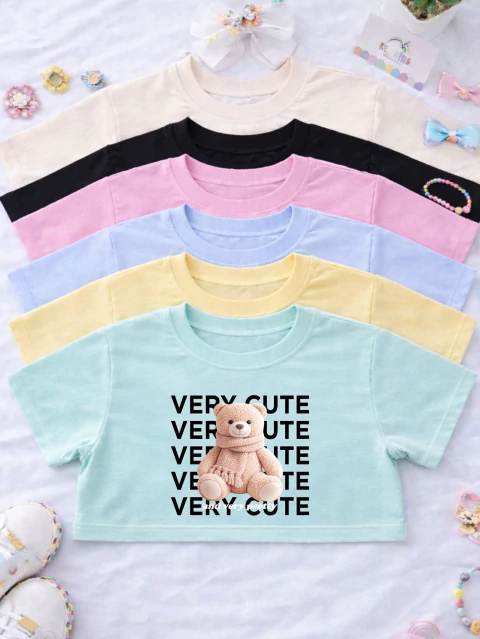 CROPPED ALGODÃO COM DTF URSO VERY CUTE - RELMODASKIDS