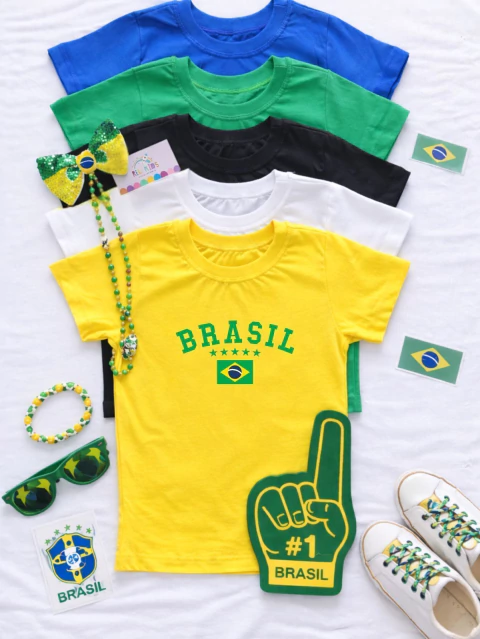 CAMISETA T-SHIRT INFANTIL COM DTF BRASIL FRASE - loja online