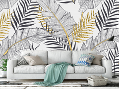 Mural Hojas Blanco Y Negro - tienda online