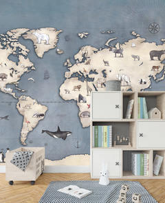 Mural Mapa con Animales en internet