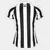 Camisa II Feminina do Santos 24/25 na cor preta e branca, vista de trás, com listras verticais.