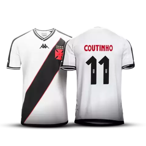 Camisa Vasco II 24/25 Coutinho 11, Camisa de futebol Vasco 2024, Camisa Kappa Vasco para torcedor, Camisa masculina Vasco 24/25, Camisa de torcedor Vasco Coutinho, Camisa Vasco branca e preta para homens, Camisa oficial Vasco 2024, Camisa Vasco 2024 compr