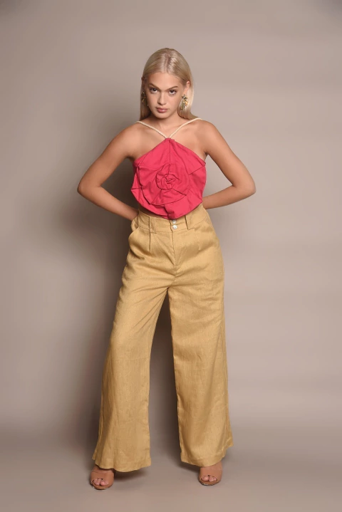 Cropped Flor Fúcsia Algodão