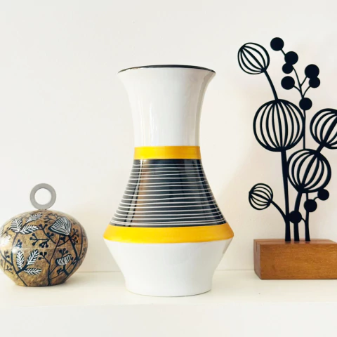 Vaso Luxo Boca Larga de Porcelana Pintada à Mão - comprar online