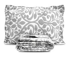 SET DE CUBRECAMA CON FUNDAS DE ALMOHADA 2 1/2 PLAZA JACQUARD GRIS -LB364 - - comprar online