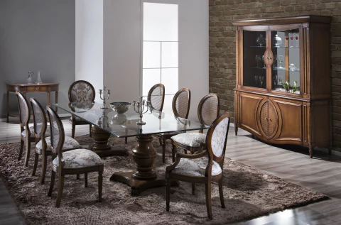 Conj Jantar Clássico Mesa com Cadeiras Aparador e Cristaleira - ELLOS