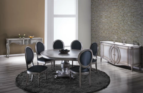 Conj Jantar Clássico Mesa redonda com Cadeiras Aparador e Cristaleira - ELLO