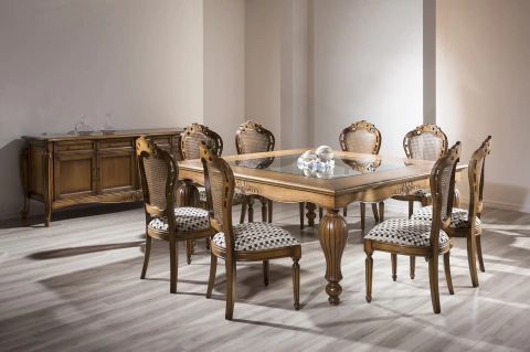 Conjunto Clássico Mesa Quadrada com 8 Cadeiras - LUXO