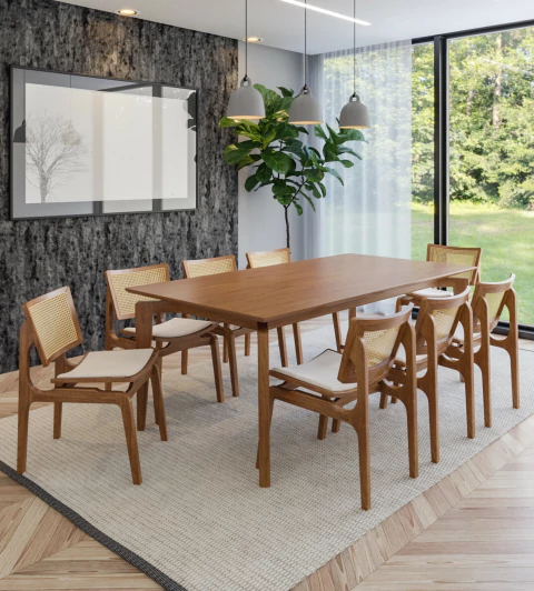 Conjunto mesa jantar com 8 cadeiras tampo madeira e cadeiras em tela - COLUMBIA - comprar online