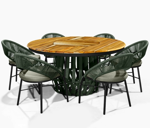 Conjunto mesa Redonda com 6 Cadeiras para Varanda e Área Externa com Corda Nautica e Alumínio - AMISTERDA