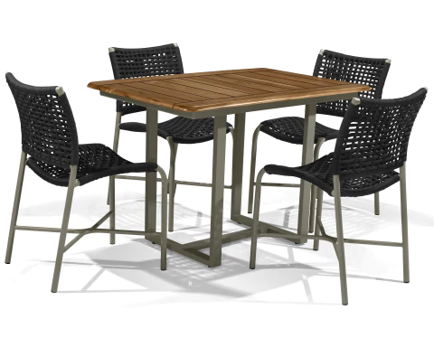 Conjunto Mesa Retangular com 4 Cadeiras para Área Externa em Corda Náutica ALumínio e Madeira Maciça - AYLA