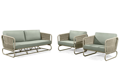 Conjunto Sofá com Poltroans em Alumínio e Corda Nautica - REQUINTE