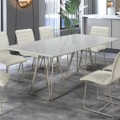 Mesa jantar com base dupla no metal com tampo vidro - MILÃO - comprar online