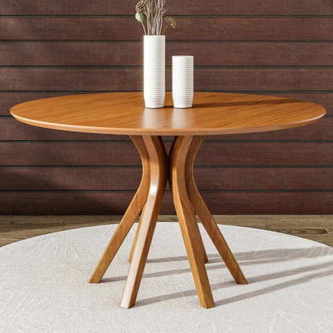 Mesa redonda 1,40m com tampo madeira e base madeira maciça - VEGAS - comprar online