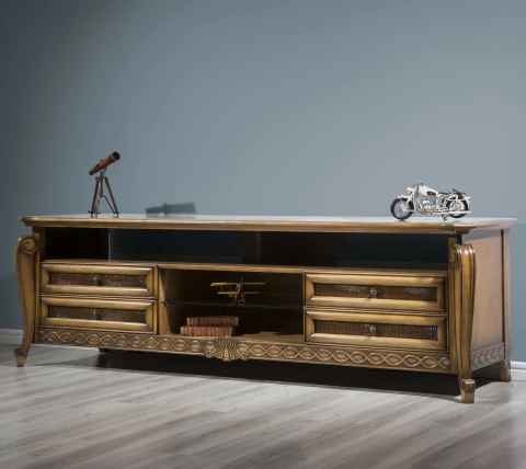 Rack Clássico 2,14m em Madeira maciça com Gavetas - HILLUX