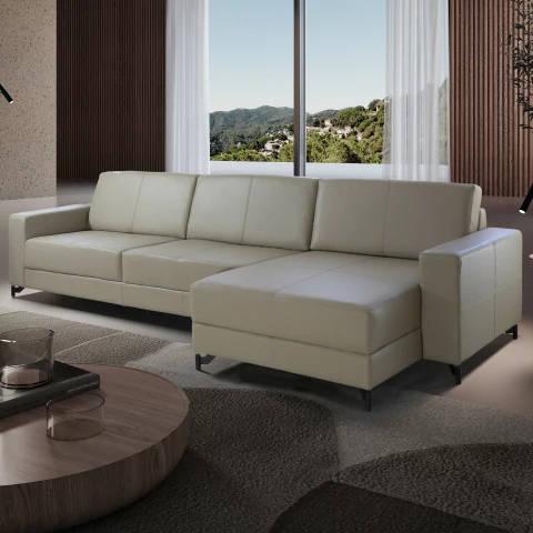 Sofá fixo com chaise 3,20m - NAVARRO - COURO LEGÍTIMO - comprar online