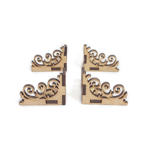 Kit 4 Pés Arabesco Pezinho - Para Bandeja e Caixa - Mod. A MDF 3mm Cru