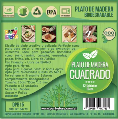 PLATO DE MADERA CUADRADO 15cm x 12un - comprar online