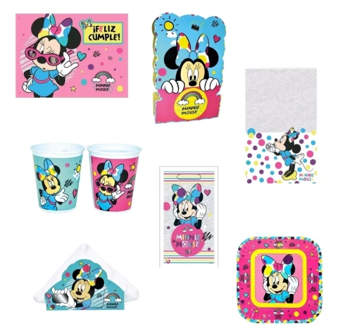 Combo Kit Cumpleaños Minnie Platinum Cotillón Descartable