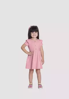 Vestido Curto Infantil com Textura e Botões Alakazoo