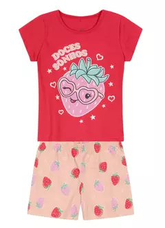 Pijama Morango Brilha No Escuro De Malha Infantil Menina Brandili - comprar online