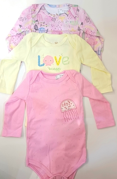 Kit 3 body manga longa bebê menina kiko baby